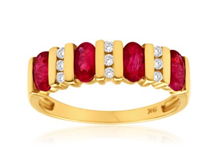 9ct Alluring Yellow Gold Diamond + Ruby Ring Online