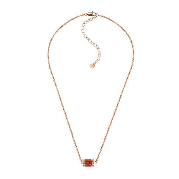 Emporio Armani Rose Gold Plated Stainless Steel Red Lacquer Pendant With Chain Hot on Sale