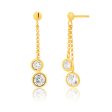 9ct Yellow Gold Silver Filled Double Cubic Zirconia Drop Earrings on Sale