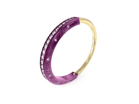 Guess Stainless Steel Gold Plated Purple Half Round Pave Bangle on Sale