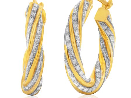 9ct Yellow Gold Silverfilled Stardust Twisted 15mm Hoop Earrings Fashion