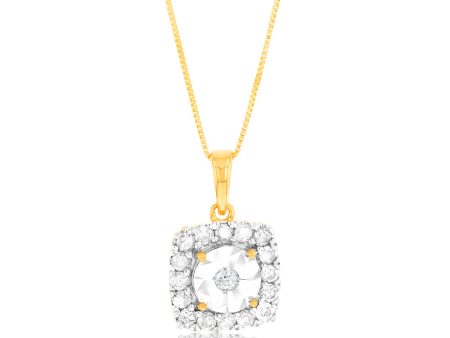 10ct Yellow Gold 1 3 Carat with 17 Brilliant Diamonds Square Pendant Hot on Sale