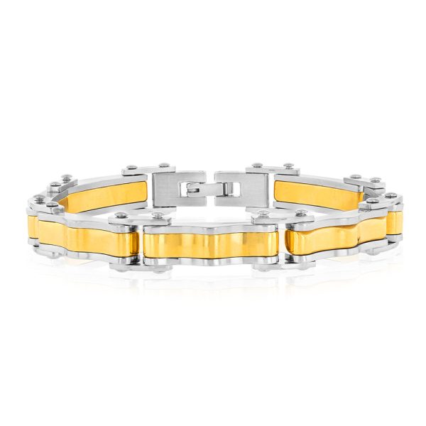 Stainless Steel Gold And Silver Hinged 21cm Bracelet Discount