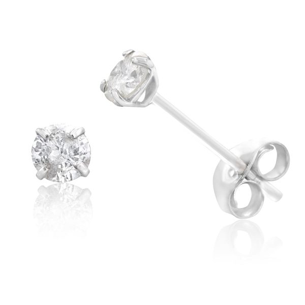 10ct White Gold 1 3 Carat Diamond Solitaire 4-Claw Stud Earrings Online