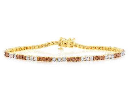 14ct Gold Plated Sterling Silver 19cm Bracelet with 1 4 Carat of White and Australian Champagne Diamonds Online Hot Sale