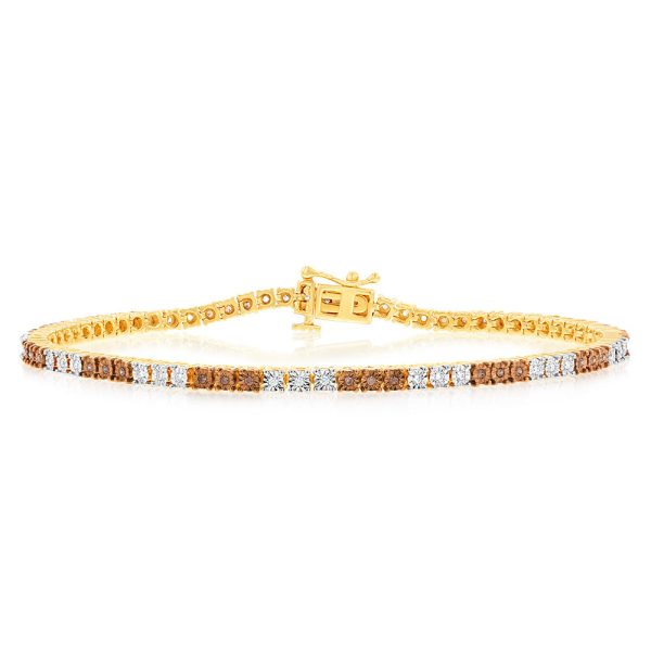 14ct Gold Plated Sterling Silver 19cm Bracelet with 1 4 Carat of White and Australian Champagne Diamonds Online Hot Sale