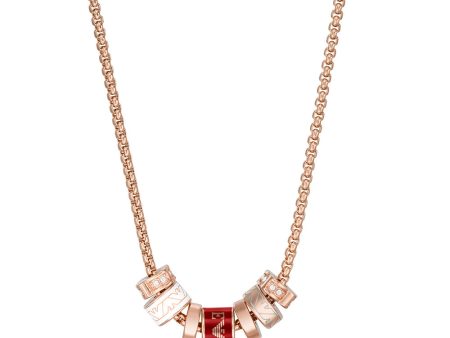 Emporio Armani Rose Gold Plated Stainless Steel Red Lacquer Components Pendant With Chain on Sale