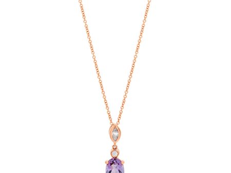 9ct Rose Gold Amethyst and Zirconia Pendant With 45cm Chain For Cheap