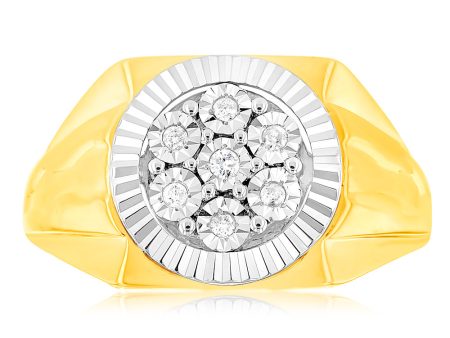 9ct Yellow Gold & Rhodium Diamond Gents Ring Set With 7 Diamonds For Cheap