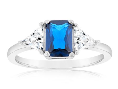 Sterling Silver White And Sapphire Blue Zirconia Fancy Ring Sale