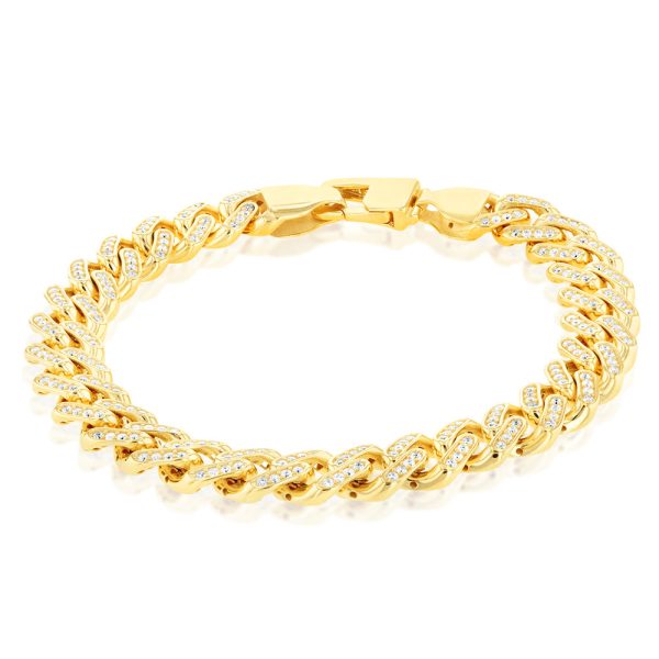 9ct Yello Gold Curb Fancy Zirconia 19cm Bracelet Online Hot Sale