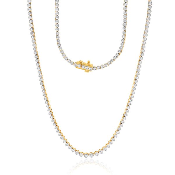 14ct Yellow Gold 3 Carats Diamond Necklace with 157 Brilliant Diamonds 43cm Hot on Sale