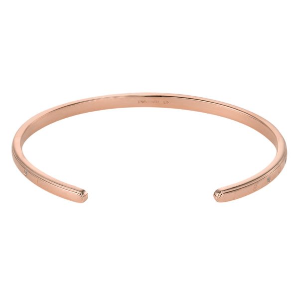 Emporio Armani Rose Gold Plated Sterling Silver CZ Cuff Bangle Fashion