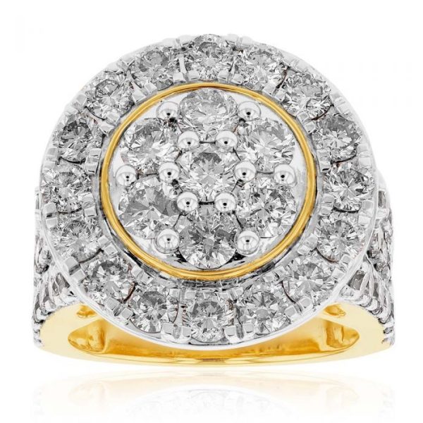 9ct Yellow Gold 4 Carat Diamond Round Shape Cluster Ring Supply