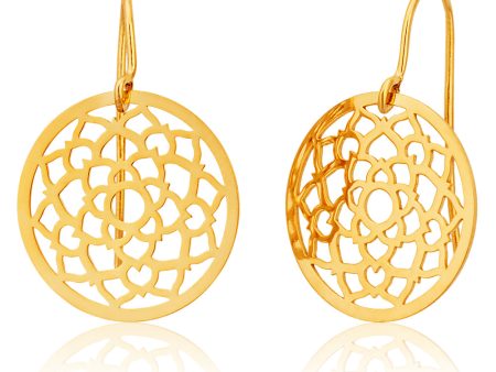 9ct Yellow Gold Silver Filled Lotus Flower Drop 15mm Earrings on Sale