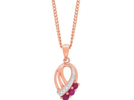 9ct Rose Gold Natural Ruby and Diamond Pendant Fashion