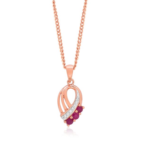 9ct Rose Gold Natural Ruby and Diamond Pendant Fashion