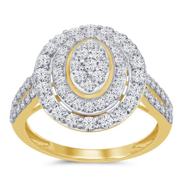 9ct Yellow Gold 1 Carat Diamond Oval Shape Cluster Ring Online now