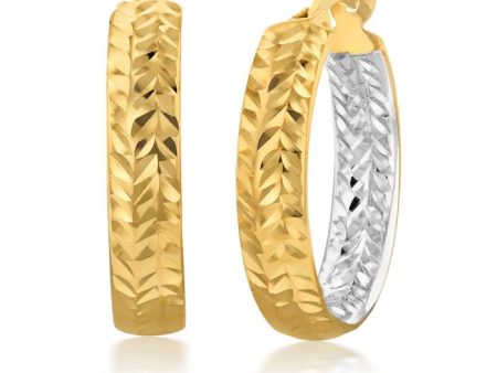 9ct Silverfilled White And Yellow Gold Double Side Diamond Cut 15mm Hoop Earrings For Cheap