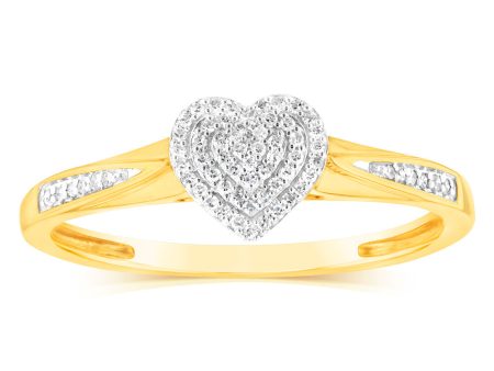 9ct Yellow Gold 1 10 Carat Diamond Heart Shaped Ring For Cheap