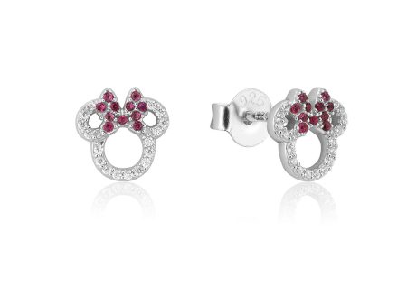 Disney Rhodium Plated Sterling Silver Minnie Mouse CZ Outline Red Stud Earrings Online Hot Sale