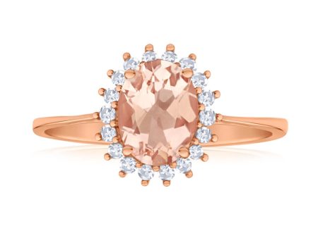 9ct Rose Gold Diamond + 8x6mm Morganite Cluster Ring Fashion