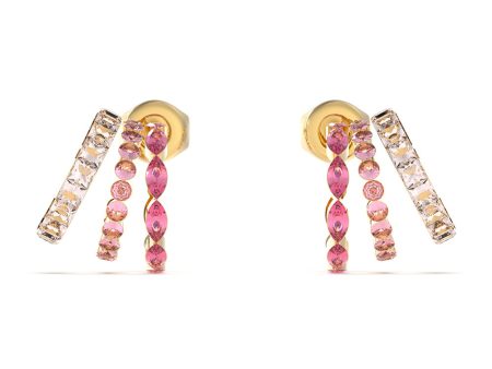 Guess Stainless Steel Gold Plated Pink Stone 15mm Triple Huggies Earrings Online