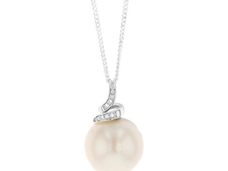 White South Sea Pearl & Diamond Pendant on 45cm Sterling Silver Chain For Cheap