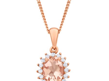 9ct Rose Gold Diamond + 8x6mm Morganite Cluster Pendant With 45cm Chain Cheap