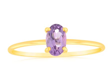 9ct Yellow Gold 6x4mm Oval 0.39Ct Amethyst  Ring For Sale