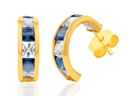 9ct Yellow Gold Blue and White Zirconia Half Hoops For Cheap