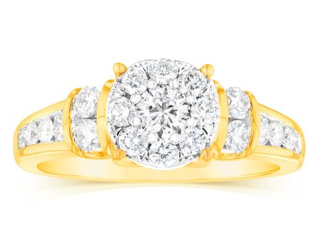 14ct Yellow Gold 1 Carat Brilliant Cut Diamond Halo Solitaire Ring Discount