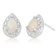 9ct White Gold White Opal and Diamond Pear Stud Earrings Sale