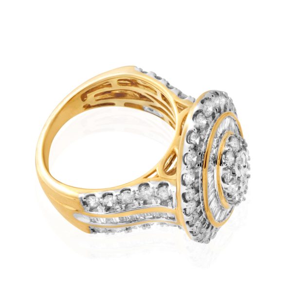 9ct Yellow Gold 3 Carat Oval Cluster Diamond Ring with Brilliant & Baguette Diamonds Online