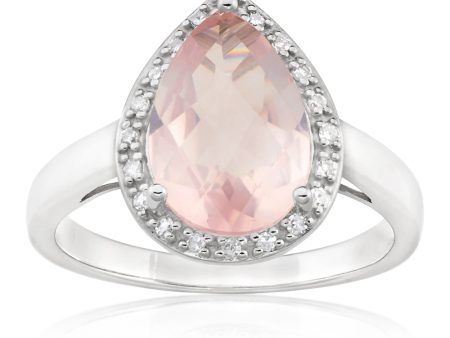 9ct White Gold Rose Quartz & Diamond Dress Ring Discount