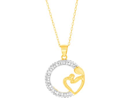 1 10 Carat Diamond Mother & Child Two Toned Silver Pendant on Sale