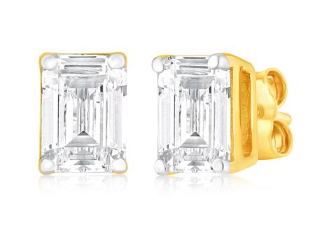 Luminesce Lab Grown Emerald Shaped 1 Carat Diamond Stud Earrings in 14ct Yellow Gold Supply