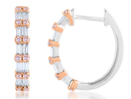 9ct  White and Rose Gold  0.40 Carat Diamond Hoop Earrings With Pink Argyle Diamonds Cheap