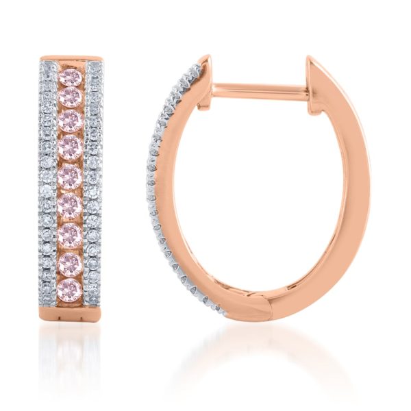 9ct  White and Rose Gold 1 2 Carat Diamond Hoop Earrings With Pink Argyle Diamonds Supply