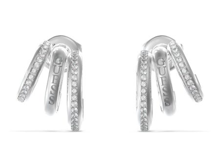 Guess Stainless Steel Rhodium Plated 12mm Triple Mini Hoop Earrings For Sale