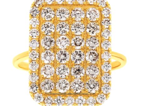 18ct Yellow Gold 2 Carat Diamond Rectangle Shape Cluster Ring Cheap