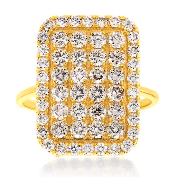 18ct Yellow Gold 2 Carat Diamond Rectangle Shape Cluster Ring Cheap