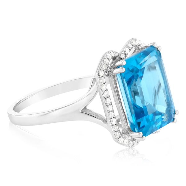 9ct White Gold Natural Blue Topaz And Diamond Ring Fashion