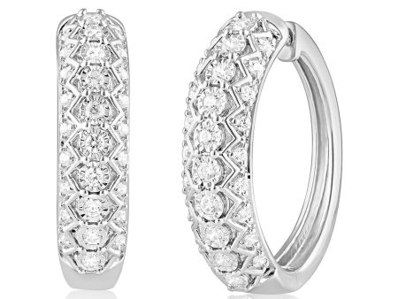 Sterling Silver 0.45 Carat Diamond Hoop Earrings with 56 Round  Diamonds Online