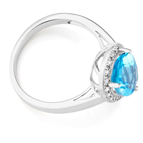 9ct White Gold Blue Topaz & Diamond Dress Ring Online Sale