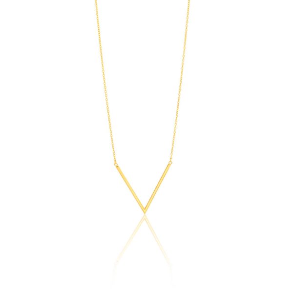 9ct Yellow Gold Silver Filled V Pendant With 45cm Chain on Sale