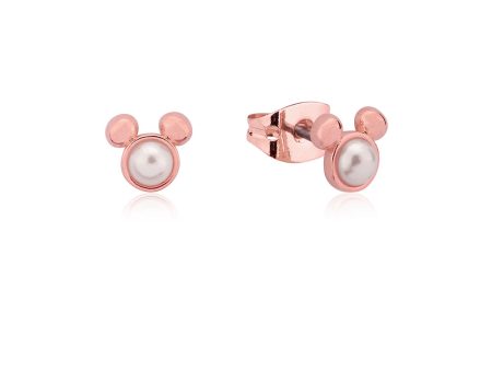 Disney Rose Gold Plated Sterling Silver Mickey Mouse Pearl Stud Earrings Supply