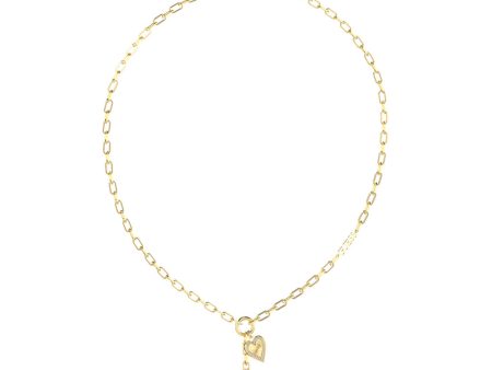 Guess Stainless Steel Gold Plated Double Heart Pendant On Paperlink 16-18  Chain For Cheap