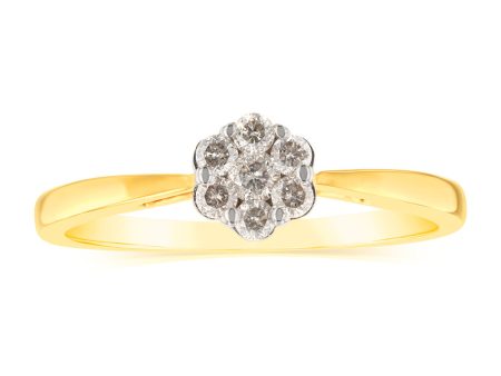 9ct Yellow Gold 1 5 Carat Diamond Flower Shaped Ring Hot on Sale