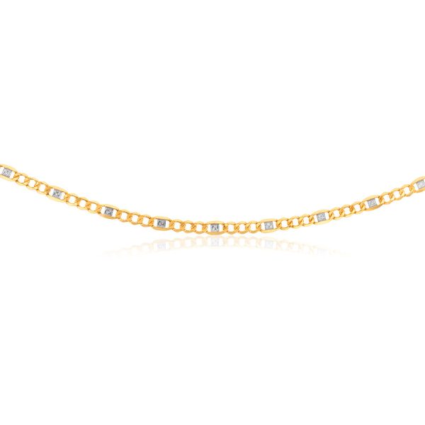 9ct White And Yellow Gold Silverfilled Figra Curb With Greek Link 55cm Two Tone Chain Supply